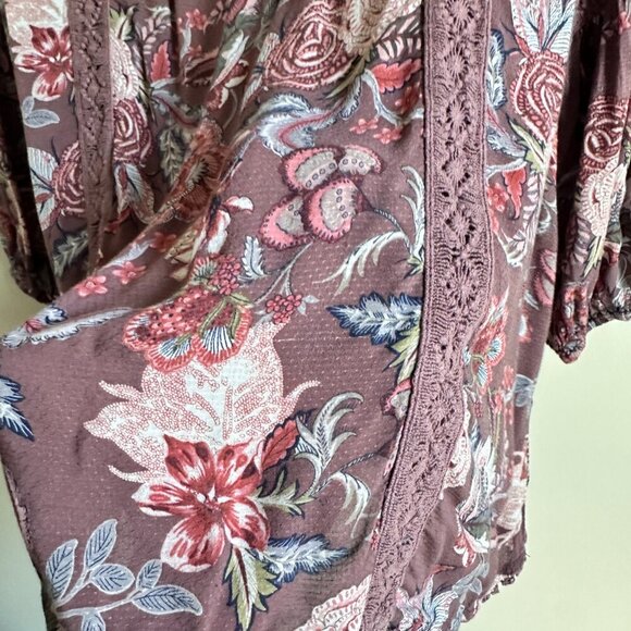 Purple Knox Rose Floral Boho Blouse Sz M - Picture 2 of 5